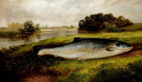 George Turner, A Salmon lying on a Riverbank