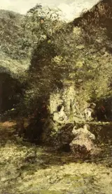 Adolphe Joseph Thomas Monticelli, Figures near a Fountain