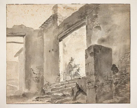 Jan Baptist Weenix, Two Draughtsmen in a Ruin