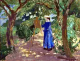 Fritz Overbeck, Painter Hermine Overbeck-Rohte in a garden.