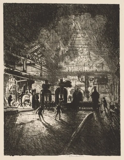 Joseph Pennell, English War Work:  In the Jaws of Death, Rolling Bars for Shells