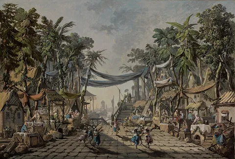 Jean-Baptiste Pillement, Market Scene in an Imaginary Oriental Port