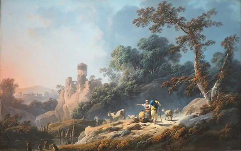 Jean-Baptiste Pillement, Landscape with Travelers and a Ruin