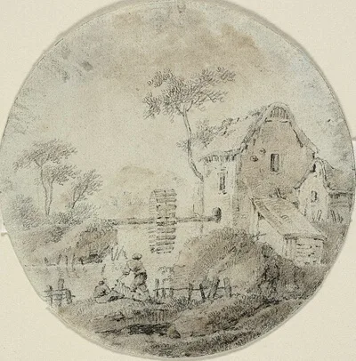 Jean-Baptiste Pillement, Water Mill with Figures beside River