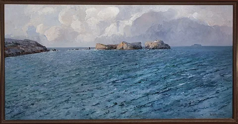 Lea von Littrow, Sea and a rocky shore painting by Lea von Littrow