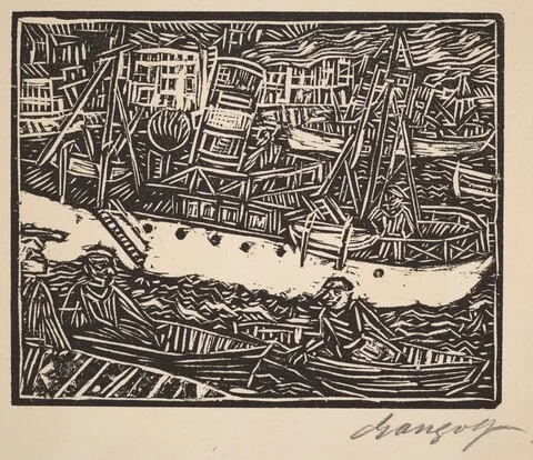 Paul Gangolf, Marseille, Steamship in the Harbor (Marseille, Dampfer im Hafen)