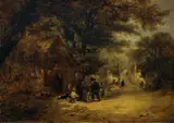 Alfred Montague, Children gathered outside a Village Cottage