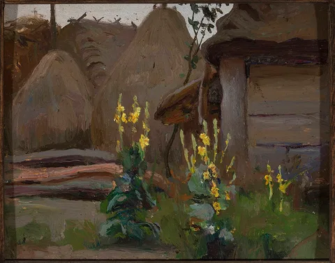Stanisław Straszkiewicz, Landscape study – Mulleins in front of a cottage