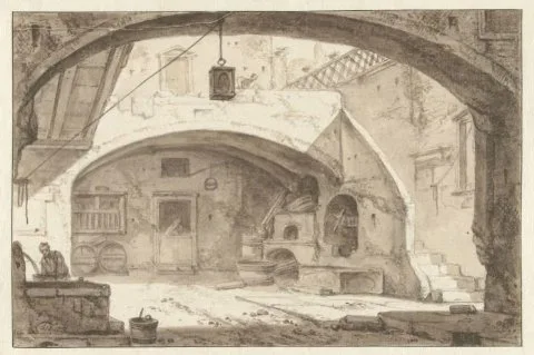Thomas Wyck, Italiaanse binnenplaats met een bakkerij