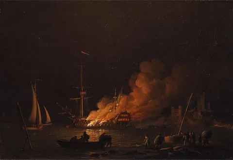 Charles Brooking, Ship on Fire at Night