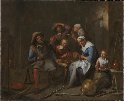 Gillis van Tilborgh, Et interiør med håndværkere og bønder der spiser og drikker