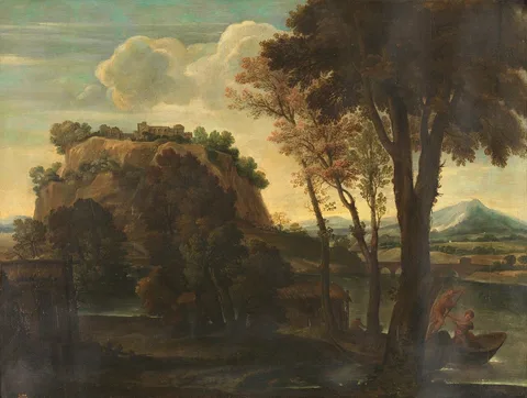 Giovanni Francesco Grimaldi, Landscape with River and Boats
