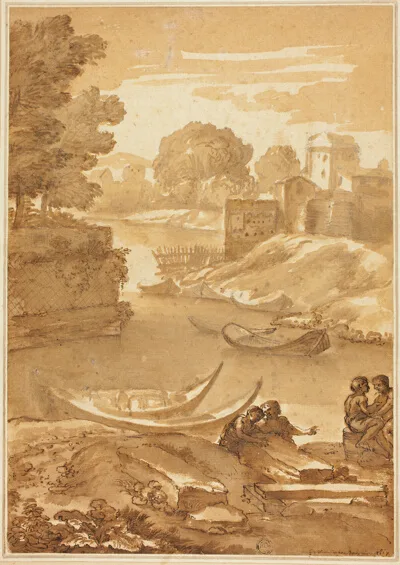 Giovanni Francesco Grimaldi, Figures Seated by a River