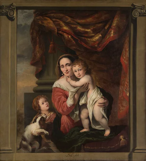 Ferdinand Bol, Caritas: Johanna de Geer (1629-91) with her children Cecilia Trip (1660-1728) and Laurens Trip (b 1662)