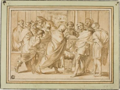 Eustache Le Sueur, Scene from Roman History, with Draped Figure Presenting Book to Ruler