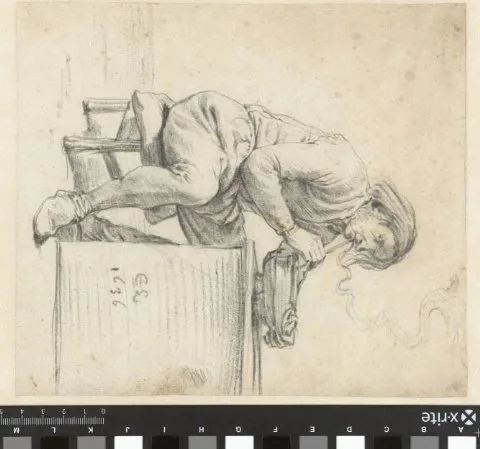 Cornelis Saftleven, Seated Man Smoking, with a Coal Pan