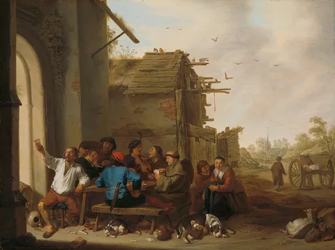 Cornelis Saftleven, Figures before a Village Inn