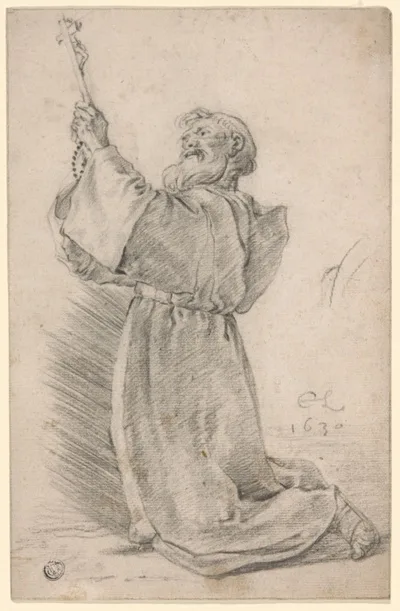 Cornelis Saftleven, Kneeling Monk Holding a Crucifix