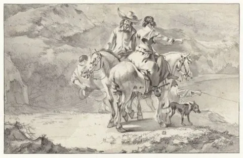 Abraham Begeyn, Couple on Horseback at a Mountain Lake