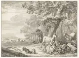 Abraham Begeyn, Landscape with a Herder Watching a Flock of Three Goats