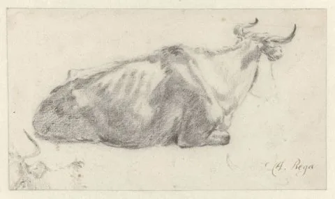 Abraham Begeyn, Recumbent Cow Facing Right, with Fragment of a Cow’s Head