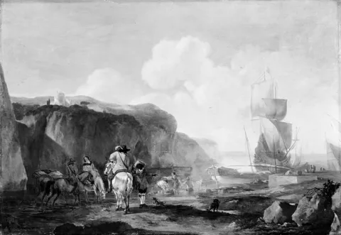Abraham Begeyn, Hunting Party by a Southern Harbour