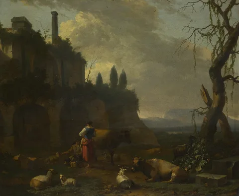 Abraham Begeyn, Peasants with Cattle by a Ruin