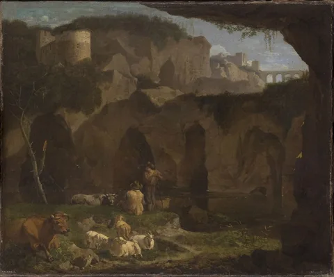 Willem Romeyn, Italian Landscape with Two Shepherds in a Ravine