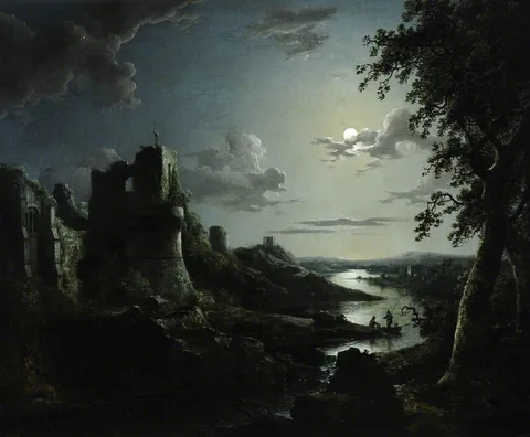 Abraham Pether, View of Pendragon Castle by Moonlight