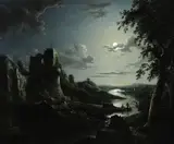 Abraham Pether, View of Pendragon Castle by Moonlight
