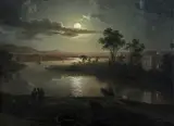 Abraham Pether, Evening scene with full moon and persons