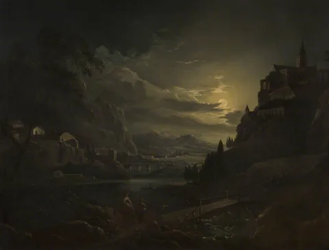 Abraham Pether, Classical Landscape by Moonlight