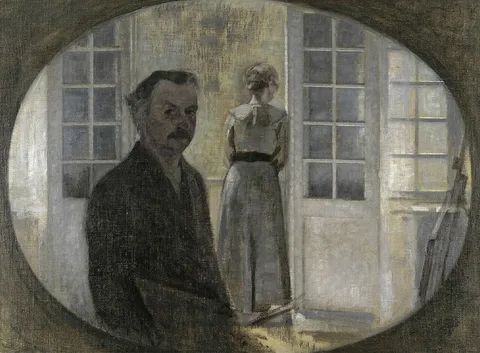 Vilhelm Hammershøi, Double portrait of the artist and his wife seen through a mirror