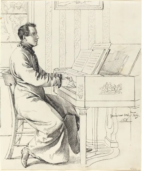 Ludwig Emil Grimm, The Artist's Brother-in-Law, Ludwig Hassenpflug, Preparing to Play the Piano