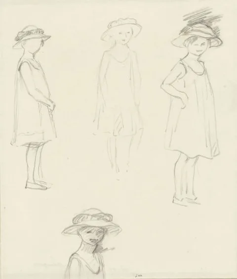 Henri Lebasque, Studieblad met viermaal een staand meisje