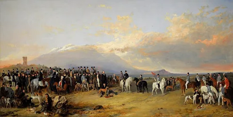 Richard Ansdell, The Caledonian Coursing Meeting near the Castle of Ardrossan, the Isle of Arran in the Distance