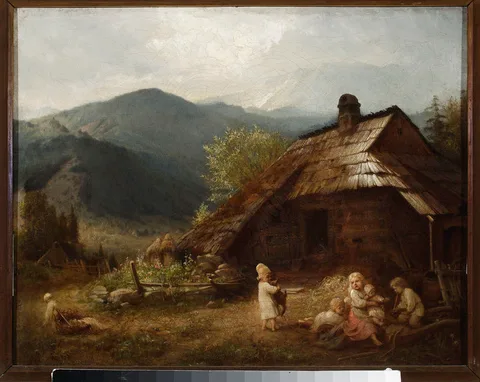 Aleksander Kotsis, Children in front of a mountain Cottage