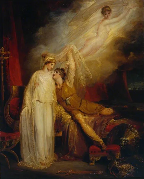 Richard Westall, The Reconciliation of Helen and Paris after his Defeat by Menelaus