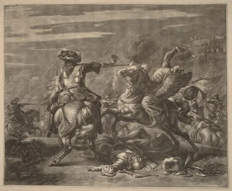 Jan van Huchtenburgh, A Horseman Shooting a Turk from His Horse