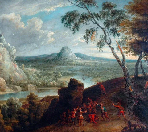 Jan van Huchtenburgh, Landscape with Soldiers