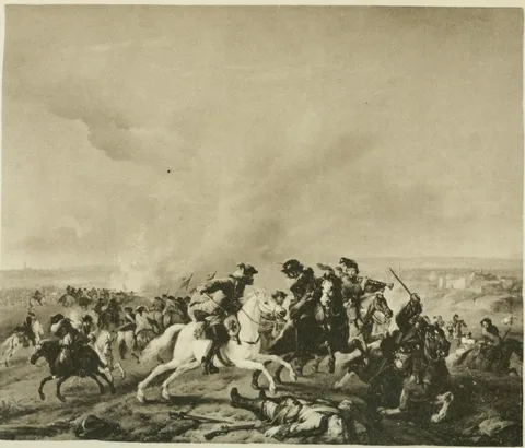 Jan van Huchtenburgh, Cavalry engagement outside a fortified town