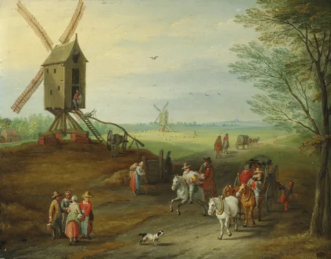 Balthasar Beschey, Landscape with mills and carts