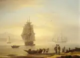Thomas Luny, Men-o'-War and Figures on the Shore at Teignmouth