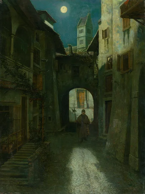 Eduard Majsch, Night Watch in the Old Town (Zell am See?)