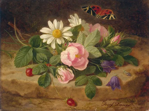 Josef Lauer, Bouquet of Flowers with a Butterfly