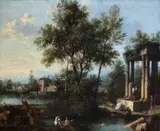 Giovanni Battista Cimaroli, Landscape with Figures by Classical Ruins