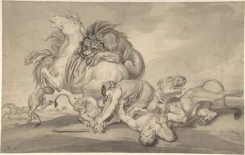 James Ward, Lions Attacking Two Men and a Horse