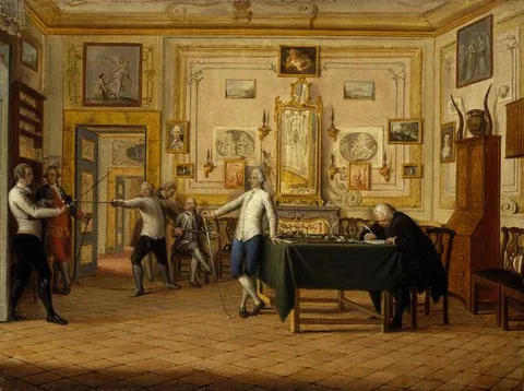 Pietro Fabris, Kenneth Mackenzie, 1st Earl of Seaforth 1744 - 1781 at home in Naples: fencing scene