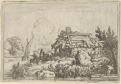 Allart van Everdingen, The Ruined Cottage, Surrounded by Water
