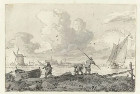 Allart van Everdingen, Vissers met hun roeiboot aan het Spaarne bij Haarlem